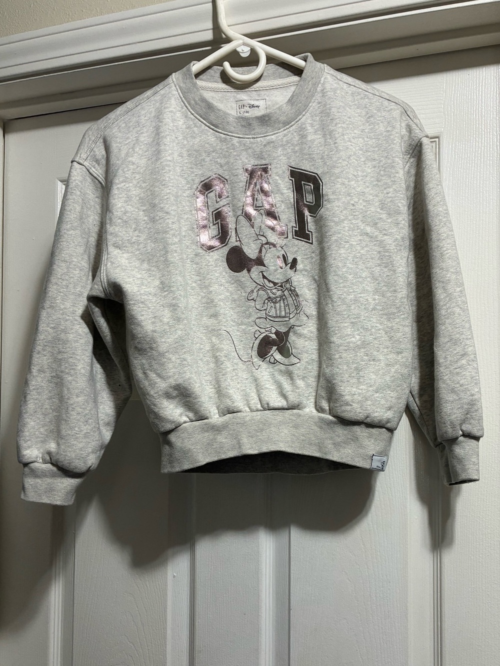 Disney Girls Crewneck Sweatshirt in Light Gray with Pink-Accented Logo